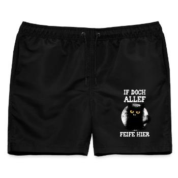 Allef Feife Hier Wuschelige Katze Muffel Mieze - Männer Badeshorts - Schwarz - Vorne - AI Model Male 178 light (178cm)