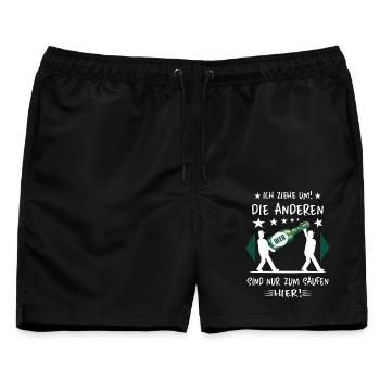 Umzugs Helfer - Männer Badeshorts - Schwarz - Vorne - AI Model Male 178 light (178cm)