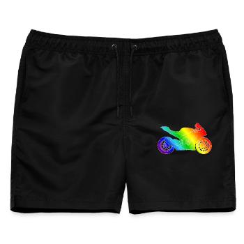Supersport Motorrad in Regenbogenfarben - Männer Badeshorts - Schwarz - Vorne - AI Model Male 178 light (178cm)