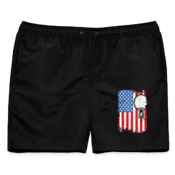 4. Juli Tischtennis - Männer Badeshorts - Schwarz - Vorne - AI Model Male 178 light (178cm)