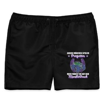 Monstertruck Mädchen Fahrerin Auto Motorsport - Männer Badeshorts - Schwarz - Vorne - AI Model Male 178 light (178cm)