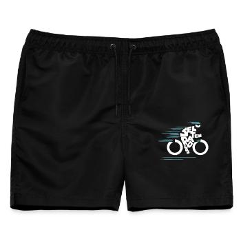 Ich bin selten radlos! Typo Fahrrad, modern - Männer Badeshorts - Schwarz - Vorne - AI Model Male 178 light (178cm)
