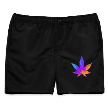 Cannabis Blatt | Hanfblatt Farbverlauf  - Männer Badeshorts - Schwarz - Vorne - AI Model Male 178 light (178cm)