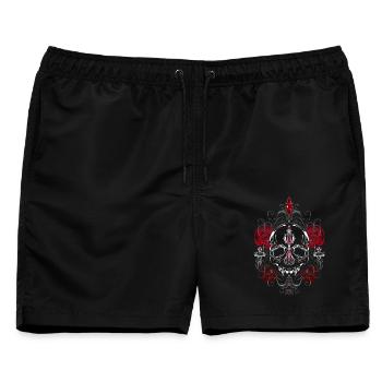Skull with Red Roses Gothic Ästhetik - Männer Badeshorts - Schwarz - Vorne - AI Model Male 178 light (178cm)