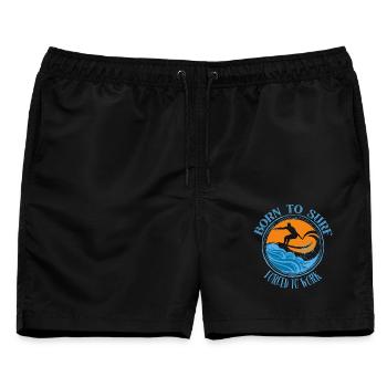 Born to surf forced to work - Surfing Lover Tee - Männer Badeshorts - Schwarz - Vorne - AI Model Male 178 light (178cm)