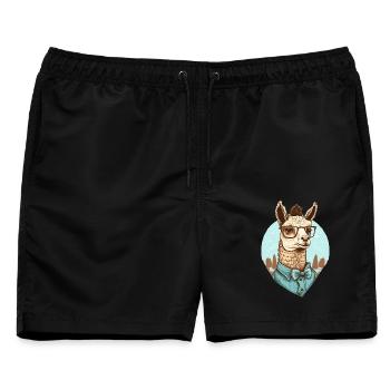 Nerdiges Lama mit Brille und Hemd - Männer Badeshorts - Schwarz - Vorne - AI Model Male 178 light (178cm)