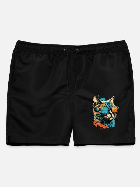 Katze mit Sonnenbrille - Männer Badeshorts - Schwarz