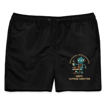 Künstliche Inteligenz trifft Kaffeesucht - Männer Badeshorts - Schwarz - Vorne - AI Model Male 178 light (178cm)