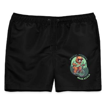 Pedal Power Teddy fährt Fahrrad - Männer Badeshorts - Schwarz - Vorne - AI Model Male 178 light (178cm)