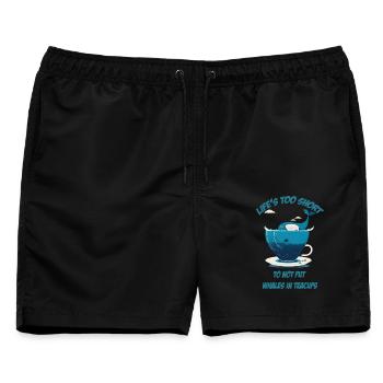 Wal in Teetasse mit Schriftzug - Männer Badeshorts - Schwarz - Vorne - AI Model Male 178 light (178cm)