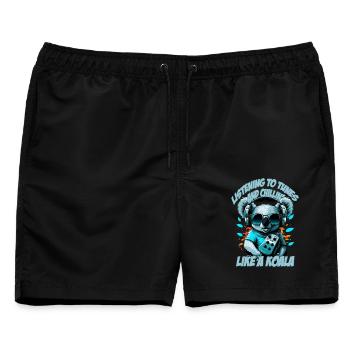 koalabär mit Schriftzug, Walkman und Sonnenbrille - Männer Badeshorts - Schwarz - Vorne - AI Model Male 178 light (178cm)