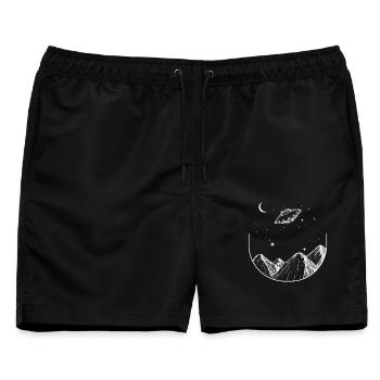Berge Nachthimmel UFO - Männer Badeshorts - Schwarz - Vorne - AI Model Male 178 light (178cm)
