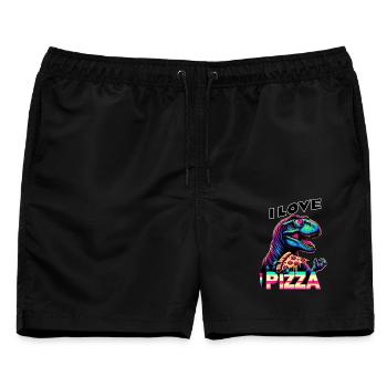 Dinosaurier Pizza I Love Pizza - Männer Badeshorts - Schwarz - Vorne - AI Model Male 178 light (178cm)