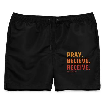 Pray Believe, Receive Gradient - Männer Badeshorts - Schwarz - Vorne - AI Model Male 178 light (178cm)