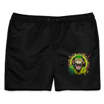 Porträt/Kopf eines Rasta-Affen, der in Gelächter ausbricht - Männer Badeshorts - Schwarz - Vorne - AI Model Male 178 light (178cm)