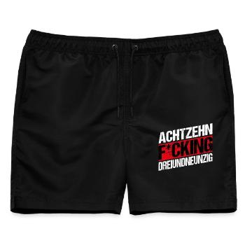 Achtzehn Fucking Dreiundneunzig - Männer Badeshorts - Schwarz - Vorne - AI Model Male 178 light (178cm)