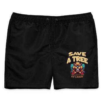 Biber Spruch Save A Tree - Männer Badeshorts - Schwarz - Vorne - AI Model Male 178 light (178cm)