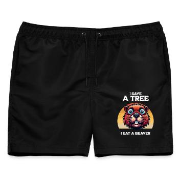 Save A Tree Biber Retro Humor - Männer Badeshorts - Schwarz - Vorne - AI Model Male 178 light (178cm)
