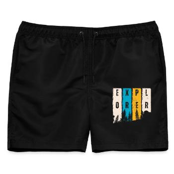 Entdecker Wald Bäume Silhouette - Männer Badeshorts - Schwarz - Vorne - AI Model Male 178 light (178cm)