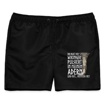 Lustiger Trinkspruch Met Trinkhorn Wikinger Humor - Männer Badeshorts - Schwarz - Vorne - AI Model Male 178 light (178cm)