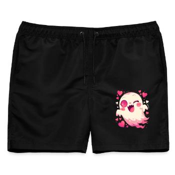 Cute Halloween Geist Herzchen Gespenst Spuk - Männer Badeshorts - Schwarz - Vorne - AI Model Male 178 light (178cm)