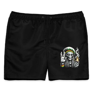 Rasta Alien – Chill und kosmische Vibes Design - Männer Badeshorts - Schwarz - Vorne - AI Model Male 178 light (178cm)