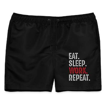 eat sleep work repeat - Männer Badeshorts - Schwarz - Vorne - AI Model Male 178 light (178cm)