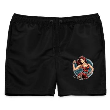 Stärke starke Frau Rockabilly Strapse Geschenk - Männer Badeshorts - Schwarz - Vorne - AI Model Male 178 light (178cm)