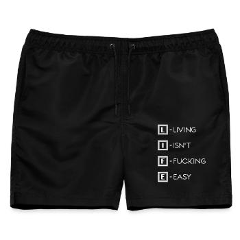 Leben / Life / Living isn't fucking easy - Männer Badeshorts - Schwarz - Vorne - AI Model Male 178 light (178cm)