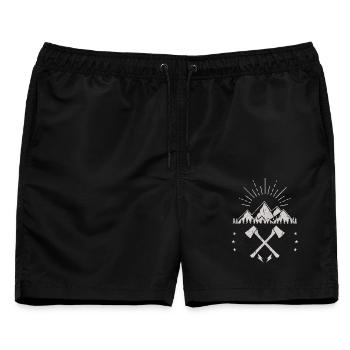 Robustes Berg-Sonnenaufgangsaxt-Emblem - Männer Badeshorts - Schwarz - Vorne - AI Model Male 178 light (178cm)