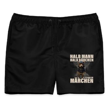 Halb Mann Halb Bärchen Märchen Lustiger Spruch - Männer Badeshorts - Schwarz - Vorne - AI Model Male 178 light (178cm)