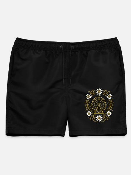 Riesenrad & Edelweiß - nostalgisches Festdesign - Männer Badeshorts - Schwarz