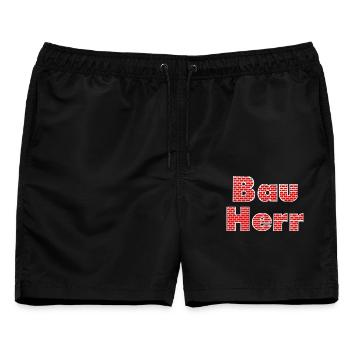 Bauherr Ziegelwand - Männer Badeshorts - Schwarz - Vorne - AI Model Male 178 light (178cm)