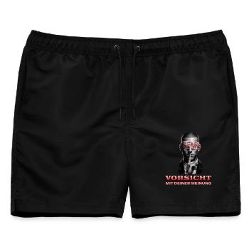 Vorsicht, Subtile Botschaft mit Augenbinde - Männer Badeshorts - Schwarz - Vorne - AI Model Male 178 light (178cm)