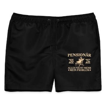 Pensionär 2026 - Gans im Liegestuhl - Männer Badeshorts - Schwarz - Vorne - AI Model Male 178 light (178cm)