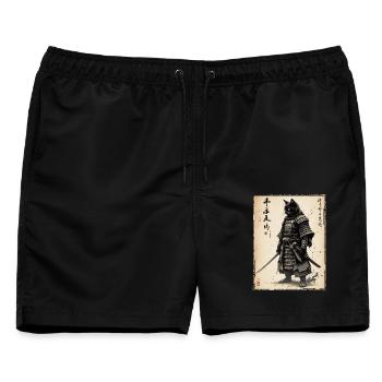 Samurai Katze, Japanischer Krieger & Kämpfer - Männer Badeshorts - Schwarz - Vorne - AI Model Male 178 light (178cm)
