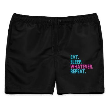 EAT SLEEP WHATEVER REPEAT / Humor / Dumme Sprüche - Männer Badeshorts - Schwarz - Vorne - AI Model Male 178 light (178cm)