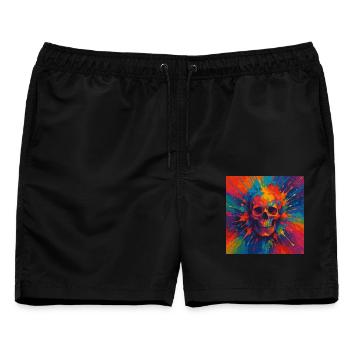 Colorful Skull Splatter Art Psychedelic - Männer Badeshorts - Schwarz - Vorne - AI Model Male 178 light (178cm)