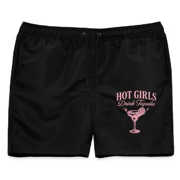 Humorvoller Aperitif Mädchen trinken Tequila - Männer Badeshorts - Schwarz - Vorne - AI Model Male 178 light (178cm)