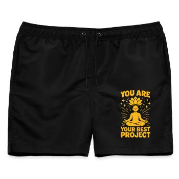 Du Bist Dein Bestes Projekt Achtsamkeit - Männer Badeshorts - Schwarz - Vorne - AI Model Male 178 light (178cm)