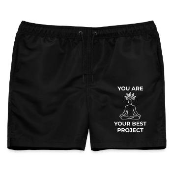 Achtsamkeit Du Bist Dein Bestes Projekt - Männer Badeshorts - Schwarz - Vorne - AI Model Male 178 light (178cm)