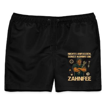 Nichts anfassen sonst kommt die Zahnfee - Männer Badeshorts - Schwarz - Vorne - AI Model Male 178 light (178cm)