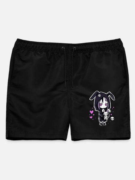 Gothic Anime Girl mit Bunny Hoodie und Totenkopf - Männer Badeshorts - Schwarz