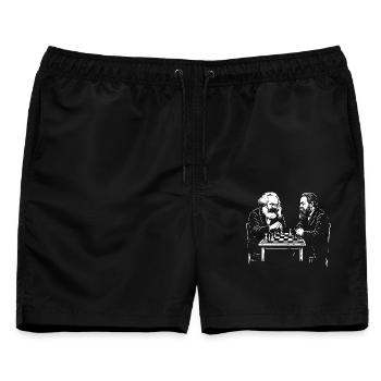 Karl Marx und Friedrich Engels spielen Schach - Männer Badeshorts - Schwarz - Vorne - AI Model Male 178 light (178cm)