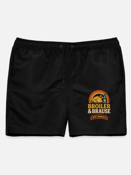 Broiler & Brause – Retro Ostalgie seit damals - Männer Badeshorts - Schwarz