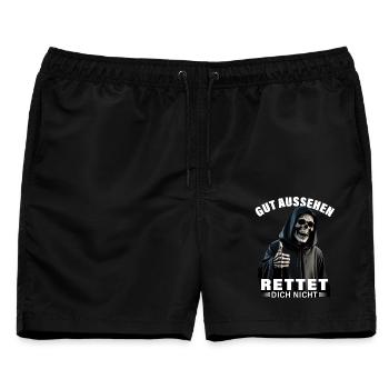 Sensenmann Spruch gut aussehen rettet dich nicht - Männer Badeshorts - Schwarz - Vorne - AI Model Male 178 light (178cm)