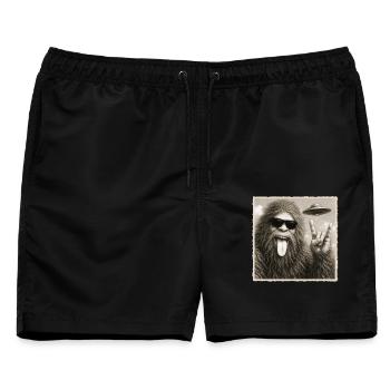 Rock, Rocker, Rock Musik, Rock Hand, Bigfoot UFO - Männer Badeshorts - Schwarz - Vorne - AI Model Male 178 light (178cm)