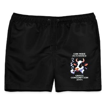 Kuhmodus: Gras 100% | Kuh & Kifferhumor - Männer Badeshorts - Schwarz - Vorne - AI Model Male 178 light (178cm)