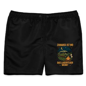 Zuhause Ist Wo Das Lagerfeuer Brennt Camping - Männer Badeshorts - Schwarz - Vorne - AI Model Male 178 light (178cm)