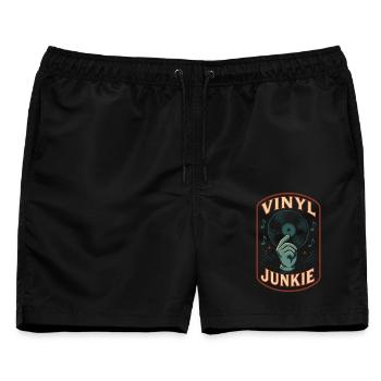 Vinyl Junkie Record Musik Retro Design - Männer Badeshorts - Schwarz - Vorne - AI Model Male 178 light (178cm)